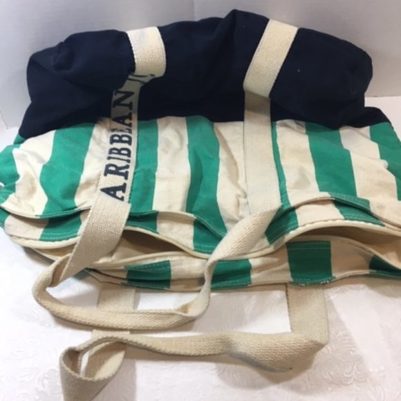 Caribbean Joe Striped Canvas Zip Shopping Beach Travel Tote Bag Extra Lg 22"x18" - Picture 3 of 16